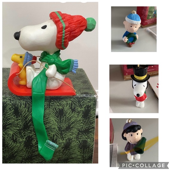 Peanuts - HALLMARK VTG ~ all boxed bundle/3 ornaments & Snoopy stocking holder - Picture 1 of 9